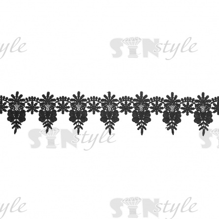 Кружево вязаное ажурное, ширина 70 мм, цвет черный, намотка 15 ярдов фото 2