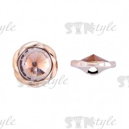 Пуговица пластиковая на полуножке, размер 28L, основа золотого цвета в форме цветка, шляпка конусовидной формы бежевая прозрачная фото 1