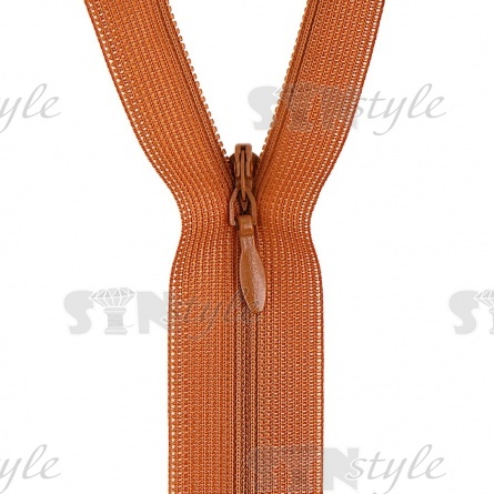 Молния спираль, тип 3, потайная, неразъемная, основа капрон, длина 50 см, цвет 280 (желто-коричневый), бегунок цвета основы фото 2