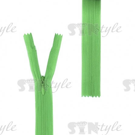 Молния спираль, тип 3, потайная, неразъемная, основа капрон, длина 50 см, цвет 052 (яркий салатовый), бегунок цвета основы фото 1