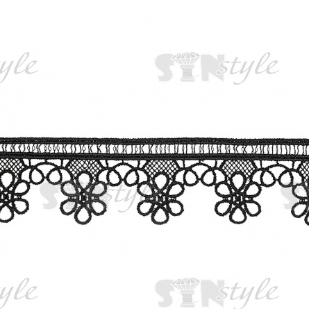 Кружево ажурное матовая нить, ширина 32 мм, цвет черный, намотка 15 ярдов  фото 1