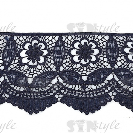 Кружево ажурное, красивая цветочная гирлянда с причудливым узором и резным краем, ширина 105 мм, цвет темно-синий, намотка 15 ярдов фото 2