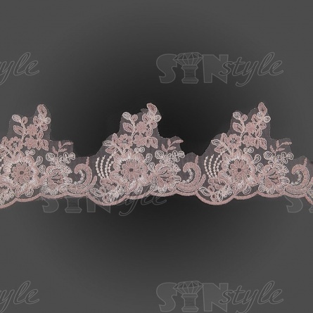 Кружево гипюр, ширина 140 мм, намотка 15 ярдов, цвет шаимпань+грязно-розовый фото 2