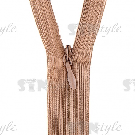 Молния спираль, тип 3, потайная, неразъемная, основа капрон, длина 50 см, цвет 294 (темно-бежевый), бегунок цвета основы фото 2