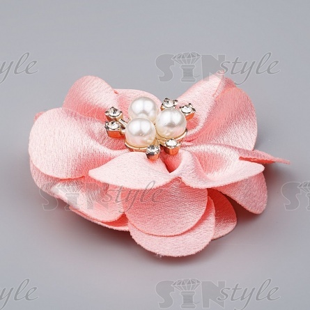 Цветочки декоративные с бусинами и стразами, цвет грязно-розовый, диаметр 60 мм. фото 2