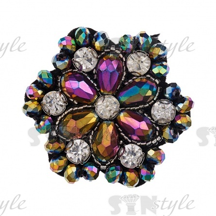 Аппликация с элементами из бисера, цвет бензин, размер 48 мм фото 1