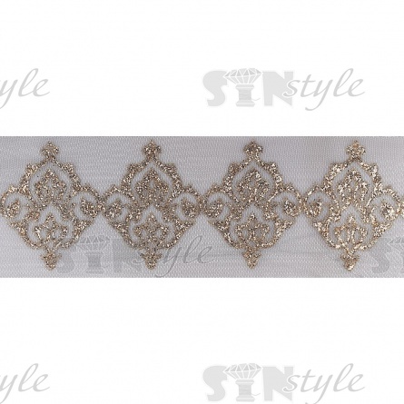 Кружево на черной сетке с золотым глиттером, ширина 135 мм, намотка 15 ярдов фото 2