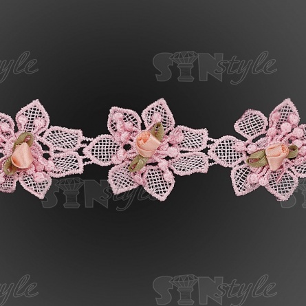 Цветочки из капроновой ленты, ширина 50 мм, намотка 15 ярдов, цвет розовый фото 2