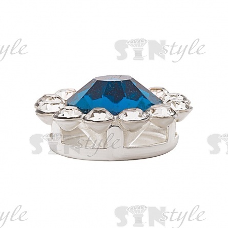 Стразы пришивные стеклянные в оправе, форма цветок, цвет серебро+темная бирюза+белый, диаметр 12 мм фото 2