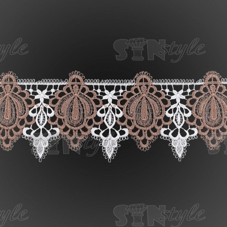 Кружево вязаное ажурное, цвет белый и грязно-розовый, намотка 15 ярдов, ширина 110 мм фото 1