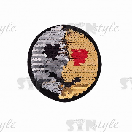 Термоаппликация-перевертыш из двухсторонних пайеток "Смайлик", размер 80 мм фото 3