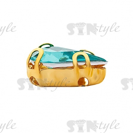 Стразы пришивные акриловые в цапах, форма капля, цвет золото+зеленый, размер 6х10мм, 200 шт/уп. фото 2