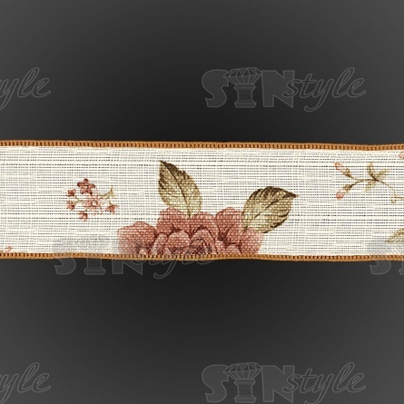 Декоративная лента с цветочным принтом, цвет бежевый, ширина 40 мм, намотка 20 ярдов фото 3