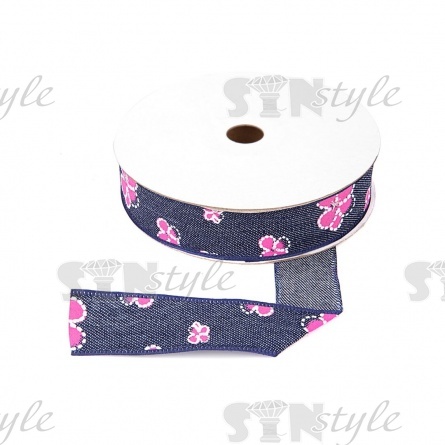 Джинсовая лента с цветочным принтом красного цвета, ширина 25 мм, намотка 20 ярдов фото 1