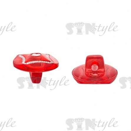 Пуговица пластиковая на ножке, круглая, красная прозрачная с белой стразой в центре, 20L фото 2