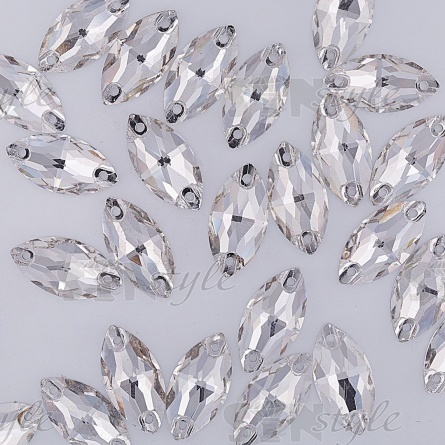 Стразы пришивные стеклянные, форма лодочка, цвет белый прозрачный, размер 10*19  мм  фото 3