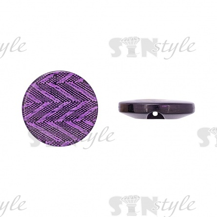 Пуговица пластиковая на полуножке, размер 24L, фиолетовая с блестками, рисунок "елочка" фото 1