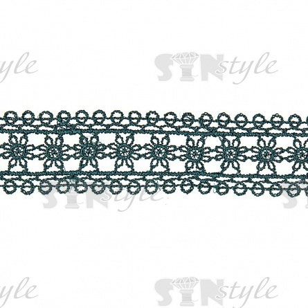 Кружево ажурное с нежным цветочным узором, ширина 30 мм, цвет темно-зеленый, намотка 10 ярдов  фото 1