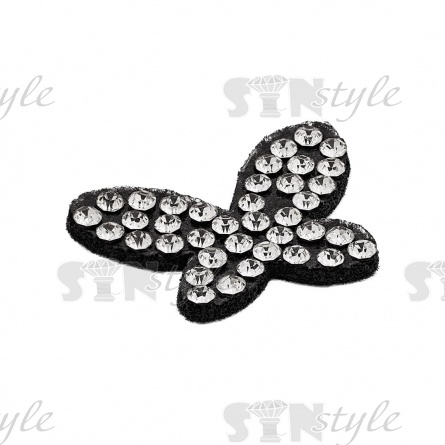 Аппликация "Бабочка" из страз, на фетровой основе, размер 23 мм х18 мм, цвет черный + белые и радужные стразы фото 2