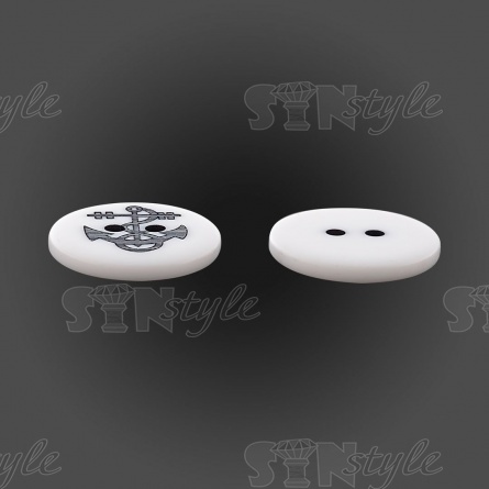 Пуговица пластиковая на два прокола, белая с черным, 24L фото 3