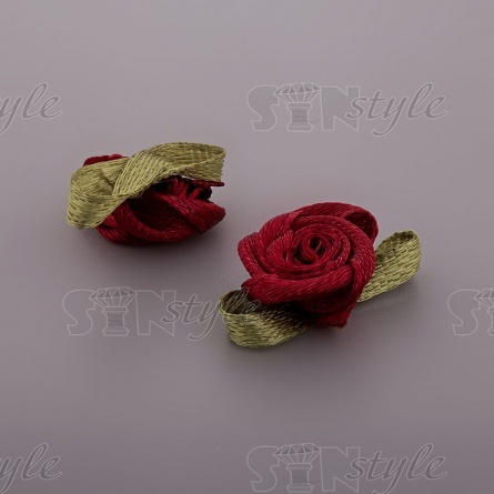 Цветочек из атласной ленты, бордовый, размер 15 мм фото 2