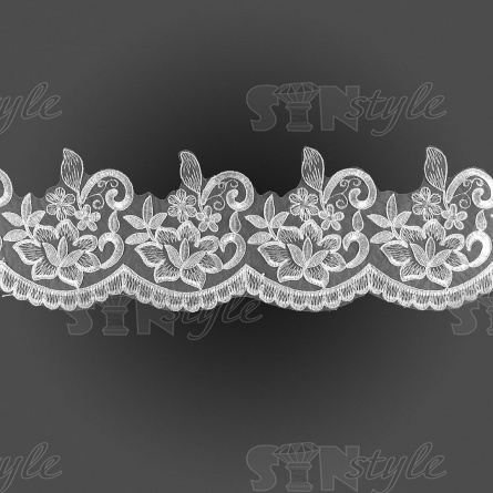 Кружево гипюр, красивое изящное кружево с цветочным узором, ширина 160 мм, намотка 10 ярдов, цвет молочный фото 2