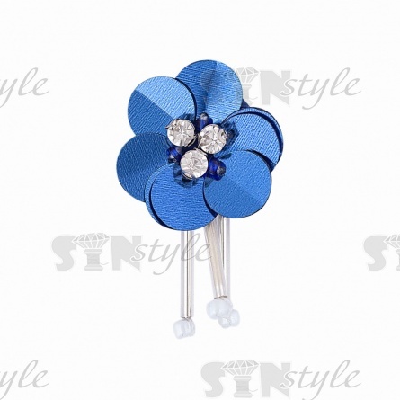 Аппликация "Цветок" с элементами из бисера, цвет темно-синий, стразы белые, азмер 25х40 мм фото 1