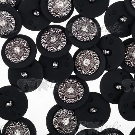 Пуговица пластиковая на ножке, размер 48L, основа черная, вставка цвета темный никель с белой стразой фото 4