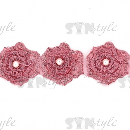 Кружево "Цветочки" украшено бусиной ,на капроновой ленте, ширина 55 мм, цвет старо-розовый (55) , намотка 20 ярдов фото 3