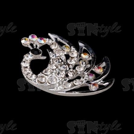 Брошь со стразами "Жар-птица", размер 35х35 мм, цвет никель+стразы белые/белые с радужным покрытием, застежка булавка фото 2