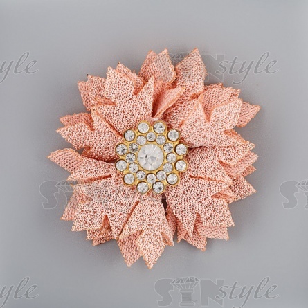 Цветочки декоративные тканевые со стразами, цвет персиковый, диаметр 40 мм,  фото 1