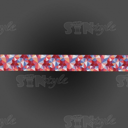 Лента репсовая, с геометрическим принтом, ширина 25 мм, цвет бордовый+микс, намотка 20 ярдов фото 2