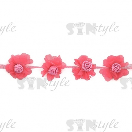 Кружево "Цветочки" на капроновой ленте, нежная цветочная гирлянда с объемными цветами, ширина 60 мм, цвет фуксия (34), намотка 10 ярдов фото 2