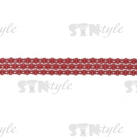 Кружево на сетке с цветочным рисунком, цвет бордовый (№8), ширина 25 мм, намотка 300 ярдов фото 2