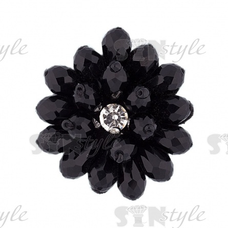 Аппликация с элементами из бисера, цвет черный+белая страза, диаметр 40 мм фото 1