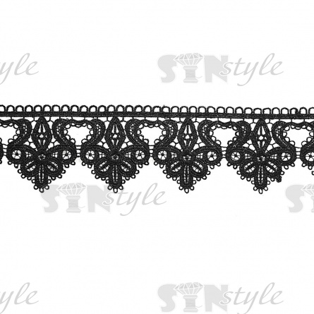 Кружево ажурное матовая нить, ширина 75 мм, цвет черный, намотка 15 ярдов фото 1