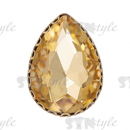 Стразы пришивные стеклянные в оправе, форма капля, цвет золото+шампань, размер 10х14 мм фото 1