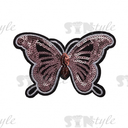 Термоаппликация "Бабочка"с пайетками, цвет розовый/основа черная, размер 115х73 мм фото 1