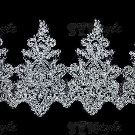 Кружево гипюр, тонкое изящное кружево с цветочным узором, ширина 280 мм, намотка 10 ярдов, цвет сияющий белый  фото 2