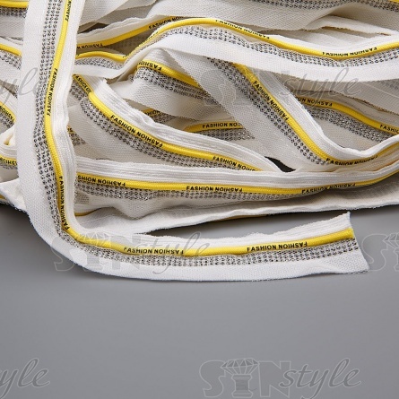 Декоративная тесьма отделочная со стразами, цвет белый+желтый, ширина 30 мм, намотка 50 ярдов фото 2