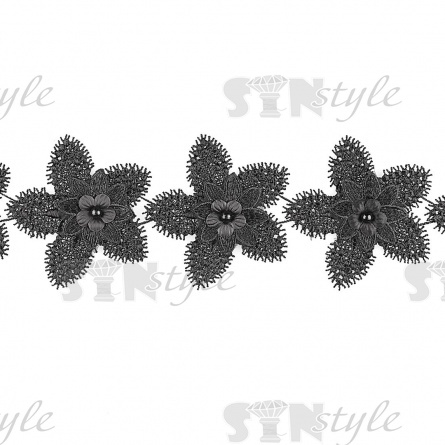 Кружево цветочное с бусинами в цвет кружева, намотка 10 ярдов, ширина 70 мм, цвет черный фото 3