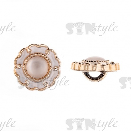 Пуговица пластиковая на ножке, размер 28L, цвет золотой+белый фото 2