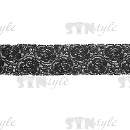 Кружево эластичное, ширина 55 мм, цвет черный, намотка 15 ярдов фото 1