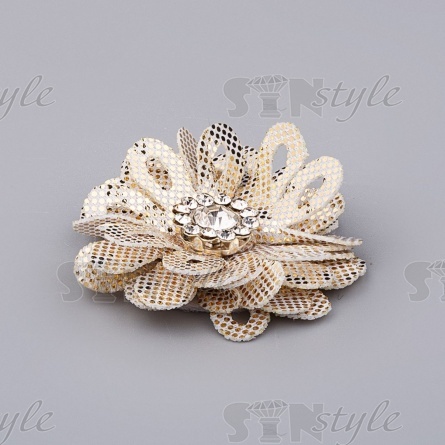 Цветочки декоративные со стразами, цвет бежевый, диаметр 30 мм фото 2