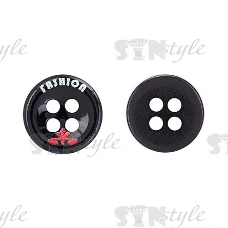 Пуговица пластиковая на четыре прокола, размер 18L, цвет черный/малиновый фото 1