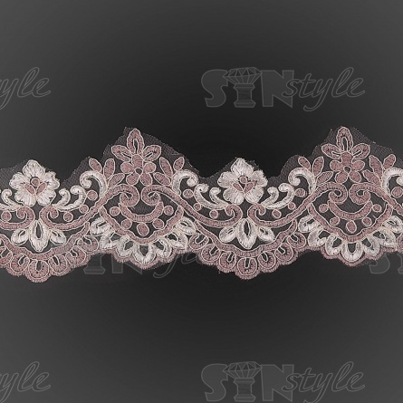 Кружево гипюр, ширина 115 мм, намотка 15 ярдов, цвет шмпань+грязно-розовый фото 1