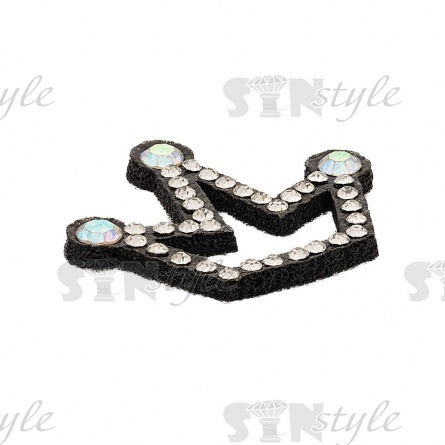 Аппликация "Корона" из страз, на фетровой основе, размер 34 мм х 30 мм, цвет черный+белые и радужные стразы фото 2