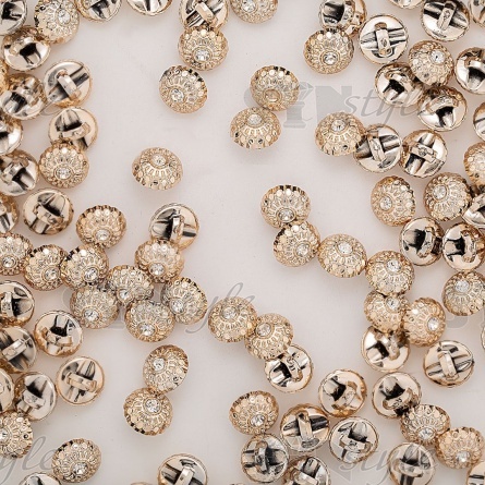 Пуговица пластиковая на ножке, размер 20L, цвет золотой+белая страза фото 3