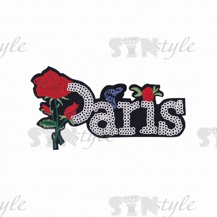 Термоаппликация "PARIS" с пайетками, размер 120х70 мм фото 1