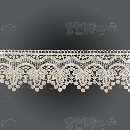 Кружево ажурное с причудливым узором и фестонами по контуру, ширина 95 мм, цвет лен, намотка 15 ярдов фото 2